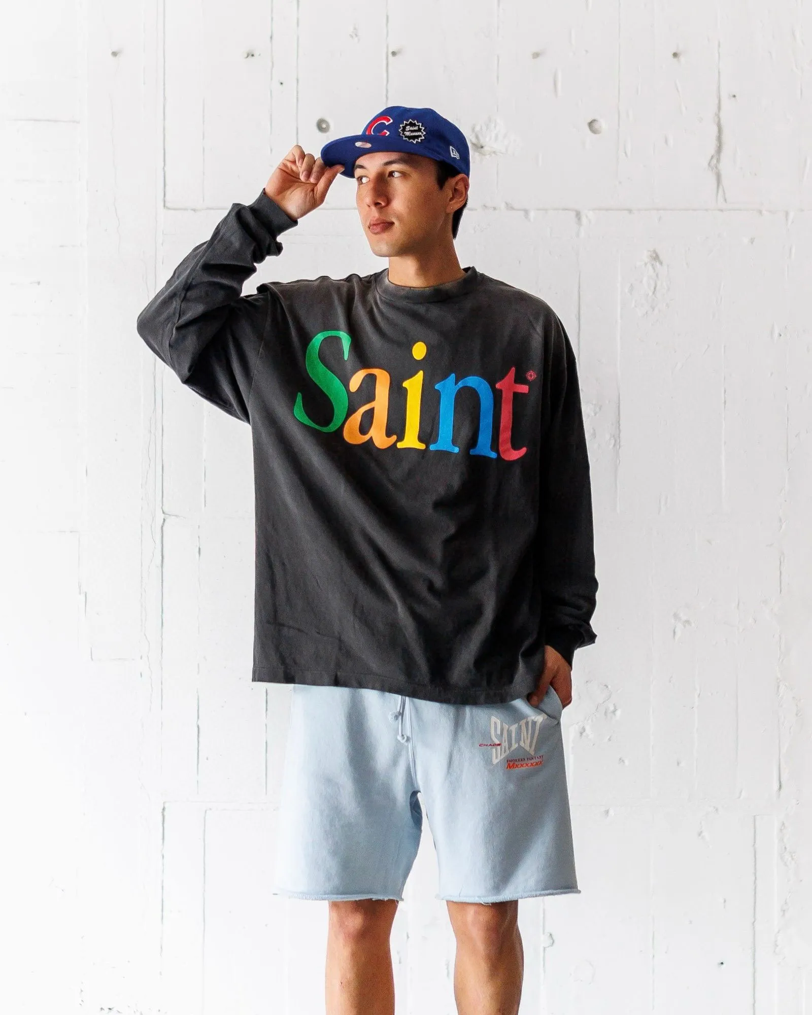 SAINT Mxxxxxx SWEAT SHORTS/RIBON SAINT/BLK pink SAINT LOGO shorts, black S-XL cotton and linen OE yarn fabric, stiff, light, comfortable and breathable, non-locking design, naturally rolled back after water, super handsome version, easy to match, original consistent main mark, wash water mark, little angel anti-counterfeiting mark